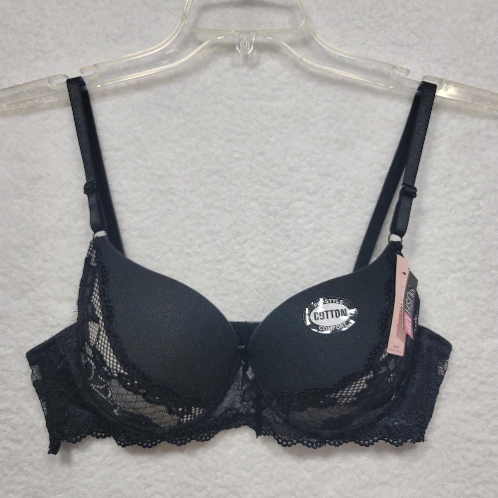 Mamia Push-Up Bra Black Lace Cotton Comfort Padded